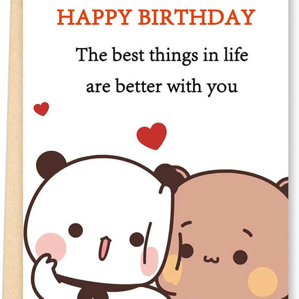 FANCYLUCKY Cute Birthday Card for Women Men, Love Birthday Card Gifts for Girlfriend Boyfriend Wife Husband, Romantic Birthday Card with Bear Design
