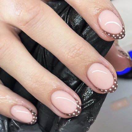 Press on Nails Almond Fake Nails with Gold Line Design Glue on Nails Acrylic Nails Glossy Full Cover Stick on Nails for Women 24Pcs