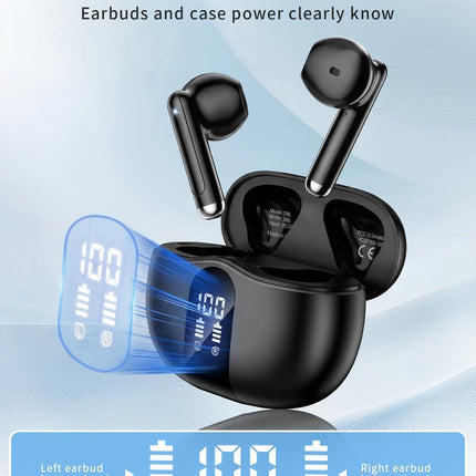 XIAOWTEK Wireless Earbuds, 2026 Bluetooth 5.4 Headphones Bass Stereo Ear Buds with Noise Cancelling Mic, LED Display in Ear Earphones 50H Playtime Ear Buds, IP7 Waterproof for Laptop Pad Phones Black