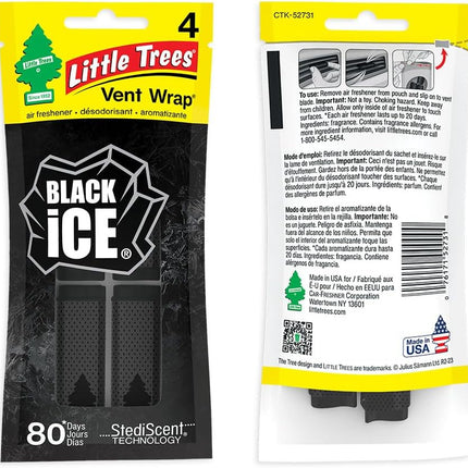 LITTLE TREES Car Air Freshener | Vent Wrap Provides Long Lasting Scent, Invisibly Fresh | 16 Air Fresheners | Black Ice