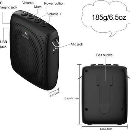 WinBridge Voice Amplifier with Bluetooth, Portable Speaker and Microphone Set, Wireless Mic Headset Speaker for Teachers, Tour Guide, Public Speaking, Fitness Instructors, Features Mute, 15W WB002