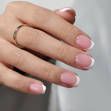 Uñas postizas, uñas falsas cortas almendradas rosas, 32Pcs kit completo