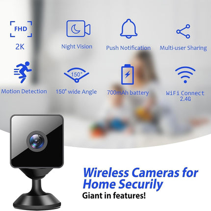 2K Secret Camera Mini Spy Cam WiFi Hidden Home Security Video Camera Small Nanny Cam with Phone APP, Night Vison Motion Detection Remote Monitor