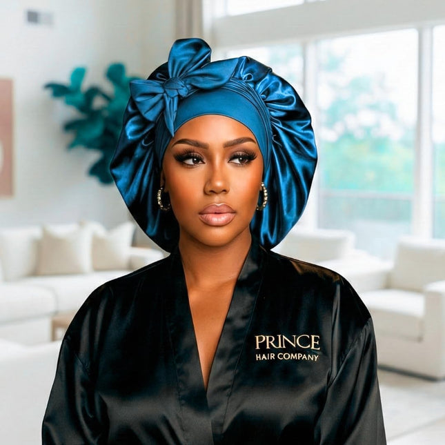 Jumbo Charmeuse Satin Bonnet – Premium Peacock Blue Double Layer Silk
