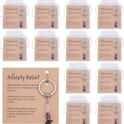 12pcs Natural Crystal Keychain Novelty Inspirational Keychains Crystal Bag Charms New Beginnings Gifts for Women