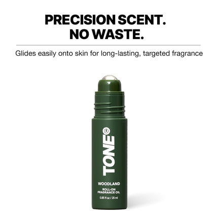 TONE Roll-on Fragrance Oil for Men, Woodland, Fragrance Oil with Notes of Vanilla, Cedar, and Cypress, 0.85 fl oz