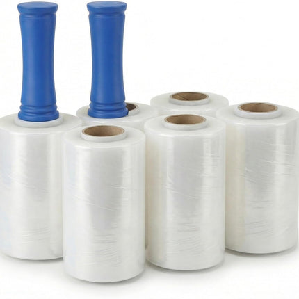6 Pack Stretch Film Wrap for Moving, 5 Inch x 1000ft 80 Gauge Clear Self-Adhering Wrap with Handle for Moving, Packing, Shipping, Pallet & Furniture Protection
