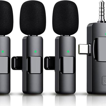 3 in 1 Wireless Lavalier Microphone for iPhone, iPad, Android, Camera,12-Hour Battery, mini Noise Reduction Recording Mic 2.4G Ultra-Low Delay, Microphone for Vlog/ TikTok/YouTube Live Stream( 3 Mic)