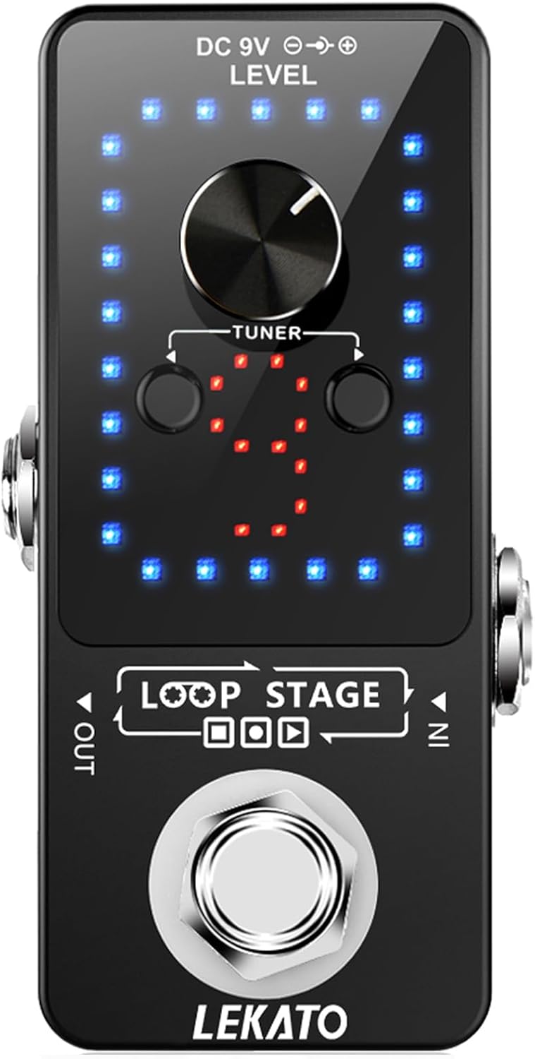 Black Guitar Looper Pedal with Tuner, 9 Loops and 40 Minutes