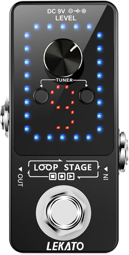 Black Guitar Looper Pedal with Tuner, 9 Loops and 40 Minutes