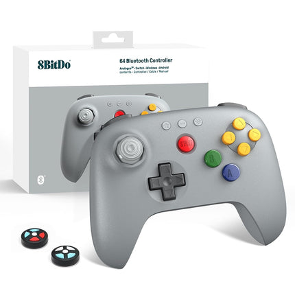 8Bitdo 64 Bluetooth Controller for Analogue 3D, Switch, Switch 2, Windows, Android – Hall Effect Joystick, Vibration, Turbo Function – Gray