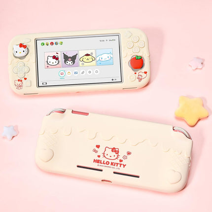 Kuitmor Switch Lite Protective Case,Soft Silicone Protective Shell,Anti-Scratch Protective Cover Case for Switch Lite with 2 Thumb Grip Caps（Beige Hello Kitty） | Soft Silicone, for Switch Lite, Off White