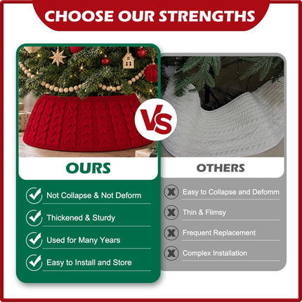 Christmas Tree Knitted Collar Skirt Red for Holiday Home Party Decoration