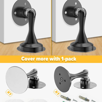 Magnetic Door Stop Door Stoppers - Stainless Steel Powerful Doorstop Catch for Wall Floor Heavy Duty Hold Door No Drilling Double-Sided Adhesive Screws Keep Open, Matte Black
