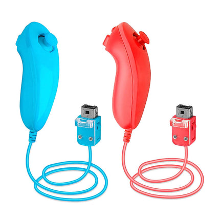 SWeien Wii Nunchuck Controller, 2 Packs Nunchuck Controller Replacement Joystick Gamepad Compatible with Nintendo Wii & Wii U Console (Red + Blue)
