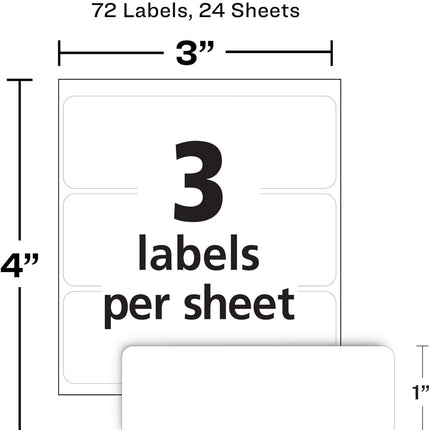 Avery Multi-Use Removable Labels, 1" x 3", White, Non-Printable, 72 Blank Labels Total (6728)
