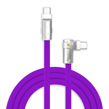90 Degree 240W Fast Charging Cable Right Angle USB C Cable Silicone Charging Cord Compatible with iPhone 17-15 Series iPad, Purple, Type-C to Type-C, 6.6FT