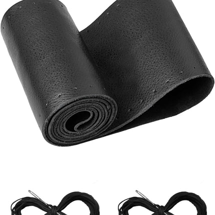 Belinous Leather Steering Wheel Cover Lace Up, Stitch on Steering Wheel Wrap, Universal Fit 13-20 Inch Car Truck Pickup Boat, A Whole Piece of Cowhide, DIY w/Needle Thread (Size M4, Black)
