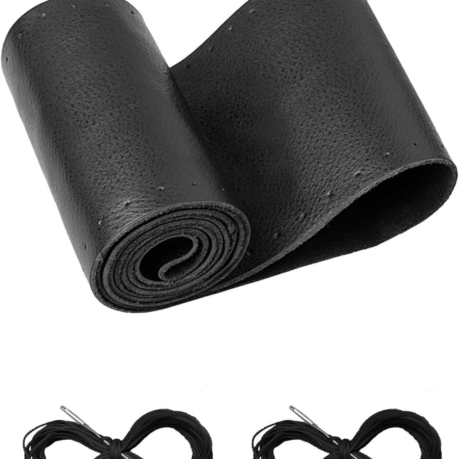 Leather Lace-Up Steering Wheel Cover, Universal 13-20 Inch Fit, Size M4 Black