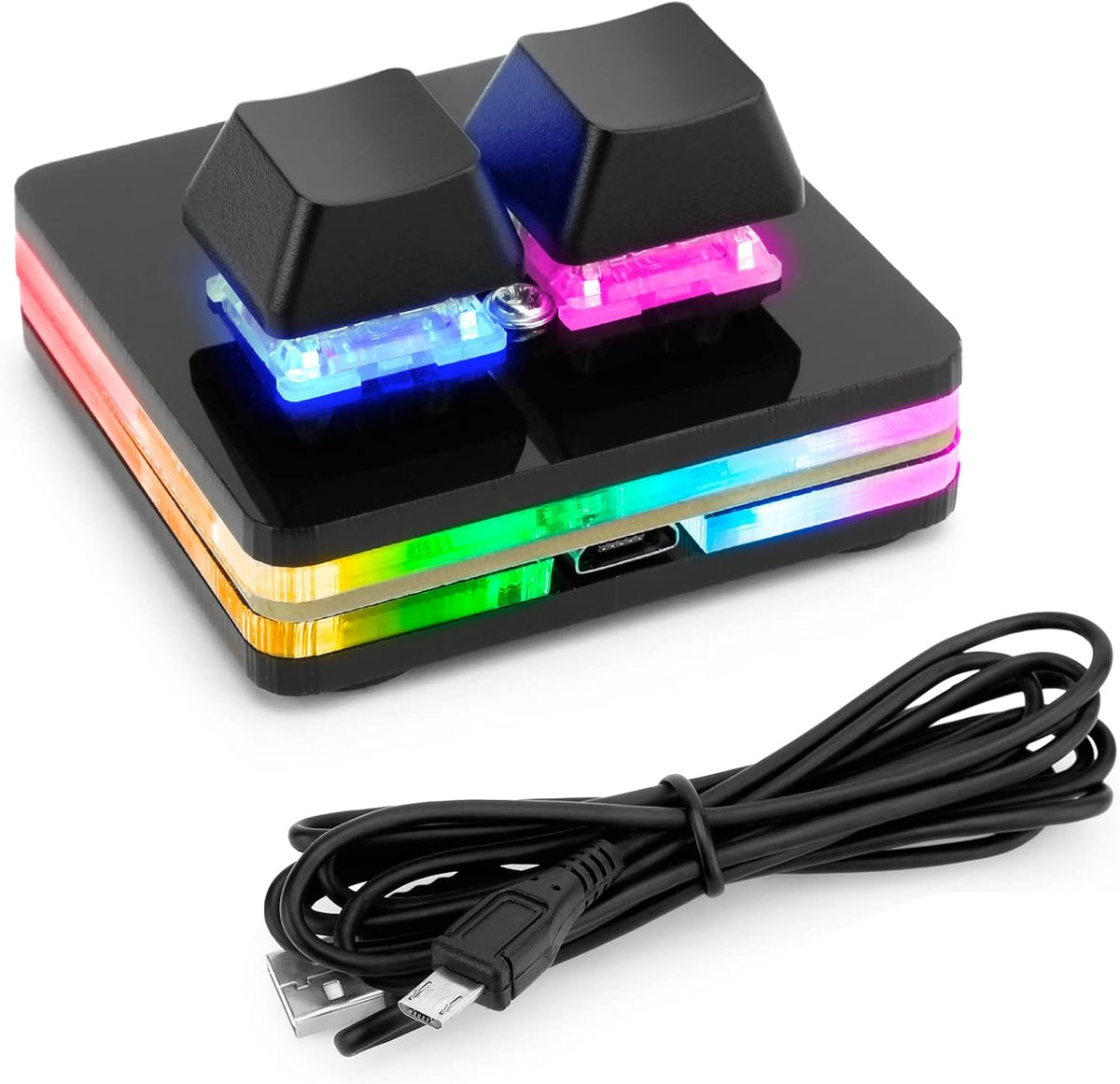 Black 2-Key USB Wired RGB Mechanical Gaming Keypad