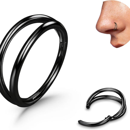 Titanium Double Hoop Nose Ring 20G 18G Gold Silver Black Nose Rings Hoops for Women Men Hypoallergenic 6mm 7mm 8mm 9mm Nose Nostril Septum Cartilage Helix Daith Conch Rock Piercing Jewelry