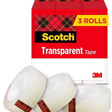 Scotch Transparent Tape, Clear Tape Engineered for Office and Home Use, 1 Inch Core 3/4 in x 1000 in, 3 Boxes