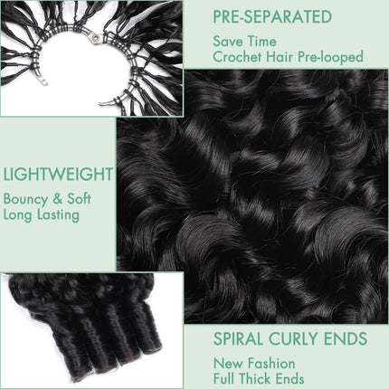 Human Crochet Hair for Black Women 16 Inch Burmese Curly Bundles Human Hair Pre-separated 40 Strands 50g Invisible Miracle Knots Feather Crochet Human Hair Extensions Natural Black 1B#