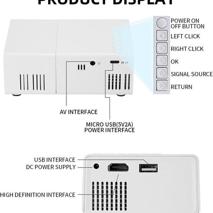 Portable Mini Projector, Screen Projectors with Built-In Speakers, Outdoor/Indoor Movie Projector, Support Phone or Laptop Connect