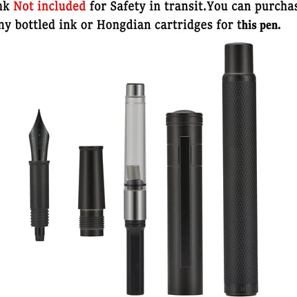 Matte Black Forest Fountain Pen Extra Fine Nib Classic Design with Converter and Metal Pen Box Set by Asvine