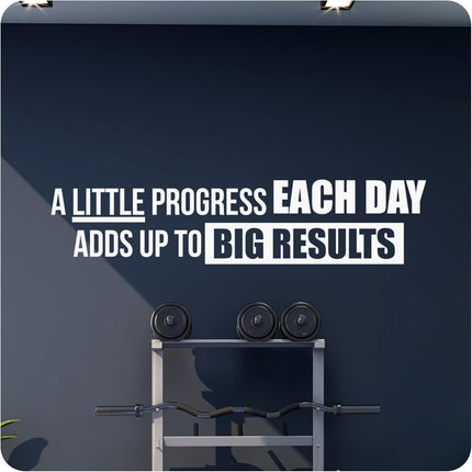 My Vinyl Story - A Little Progress Each Day Wall Decal - Inspirational Wall Sticker Quote, Motivational Vinyl Art for Gym Fitness Workout Exercise Home Office Decor - Removable (White, 42x10 inches)