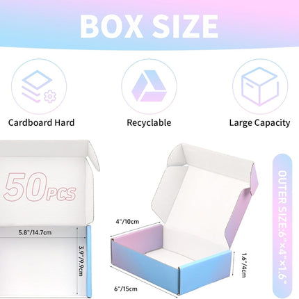Purple Shipping Boxes 6x4x1.6 Inch - Set of 50: Small Corrugated Cardboard Boxes - Shipping Boxes for Small Business