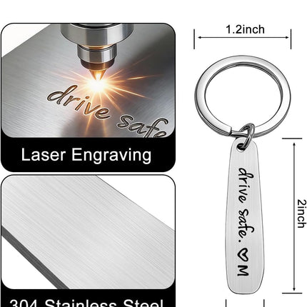 Drive Safe Keychain for Him or Boyfriend, Personalized Initial Keyring, Love Reminder for Drivers, New Driver Gift