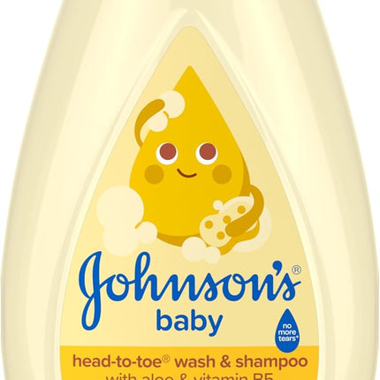 Johnson's Baby Head-To-Toe Baby Wash & Shampoo + Aloe & Vitamin B5, 2-in-1 Bath Wash Gently Cleanses Newborn's Delicate Skin & Hair, Hypoallergenic, No Added Parabens, Dyes & Sulfates, 13.6 fl. Oz