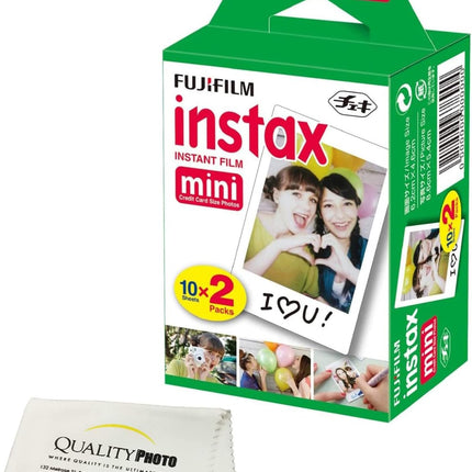 Fujifilm INSTAX Mini Instant Film (White) for Fujifilm Mini 8,9,11,12 Cameras w/Quality Photo Microfiber Cloth (20 Prints)