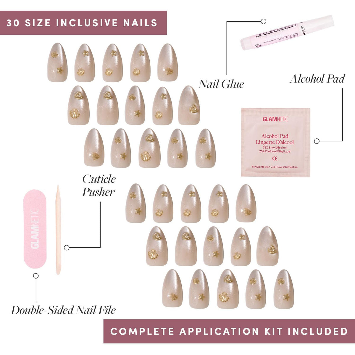 Sanded Short Almond Nude Press-On Nails with Gold Shell Accents - photo 4