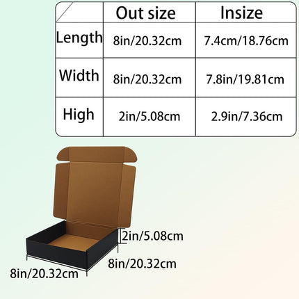 8x8x2 Black Shipping Boxes Set of 20, Corrugated Cardboard Mailers for Product Packaging & Mailing, Recyclable Small Business Shipping Supplies, Gift Boxes for Holiday Birthday Wedding Favors