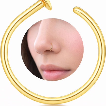 LUCKYJEWUS Small Thin Gold Nose Ring Hoop for Women, 14k Gold Filled or 925 Sterling Silver - 20G/22G/24G Adjustable Nose Piercing Jewelry (5mm–6mm, 6–7mm, 7–8mm)
