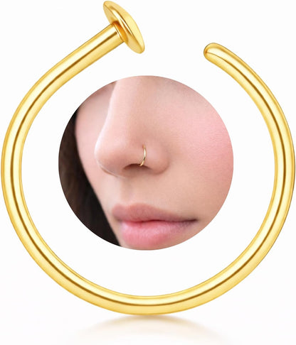 Small Thin Gold Nose Ring Hoop for Women, 14k Gold Filled or 925 Sterling Silver - 20G/22G/24G Adjustable Nose Piercing