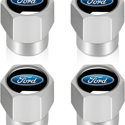 Tire Valve Stem Caps Cover for Ford Metal Wheel Air caps Auto Valve Stem Caps Accessories 4 Pack Silver