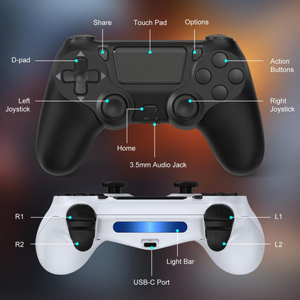 Wuthur 2 Pack Wireless Controller Compatible with PS4 / Pro/Slim (Black & White)