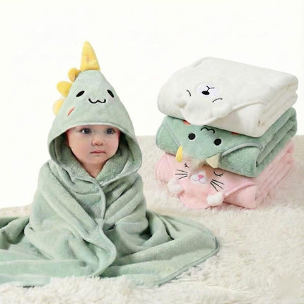 Hooded Baby Towel - Premium Soft Bath Towel for Baby, Newborn,Infant - Ultra Absorbent,Natural Baby Stuff Towel, Soft Coral Velvet Coral Fleece Bath Towel for Boys and Girls (Happy Dinosaur)