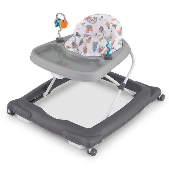 Baby Walker, Foldable Activity Walker with Adjustable Height, Large Tray & Removable Toys, Baby Walker with Wheels for Boys Girls 6-12 Months (Gray)