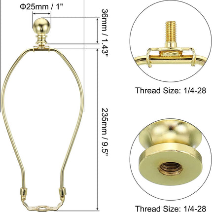PATIKIL 9.5 Inch Lamp Harp Kit with Finial, 2 Set Detachable Shade Bracket Holder, DIY Lighting Accessories for Table Floor Lamps, Gold Tone
