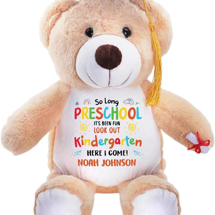 Kindergarten Here I Come - Personalized Graduation Teddy Bear 2026, Custom Name Preschool Graduation Gift for Boys Girls, Cute Preschool Graduate Plush Bear Class of 2026 Keepsake for Kids Ceremony