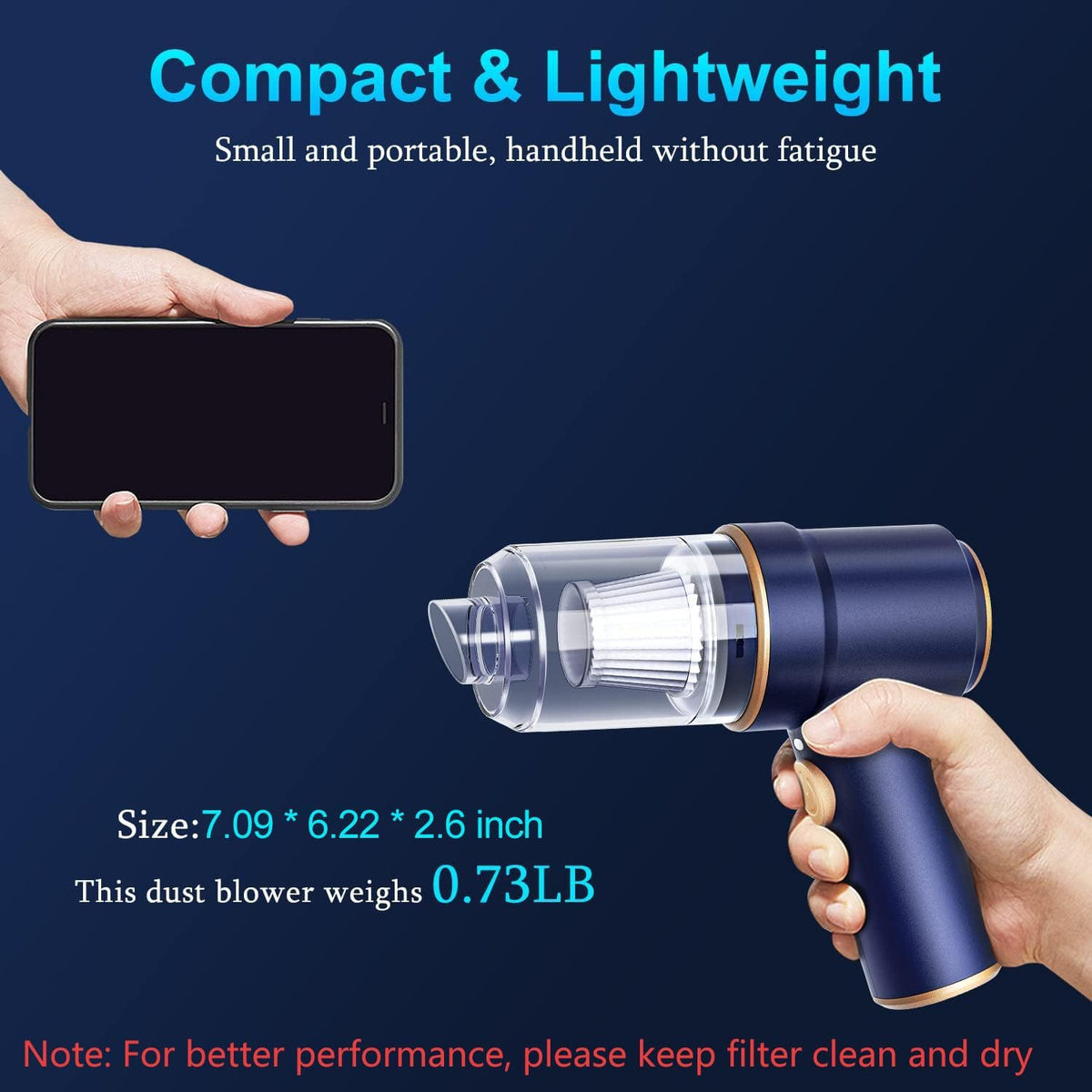 Handheld Car Vacuum Cleaner and Air Duster, 9000Pa 120W with LED Light - photo 5