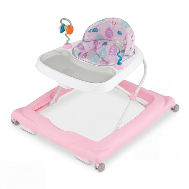 Baby Walker, Foldable Activity Walker with Adjustable Height, Large Tray & Removable Toys, Baby Walker with Wheels for