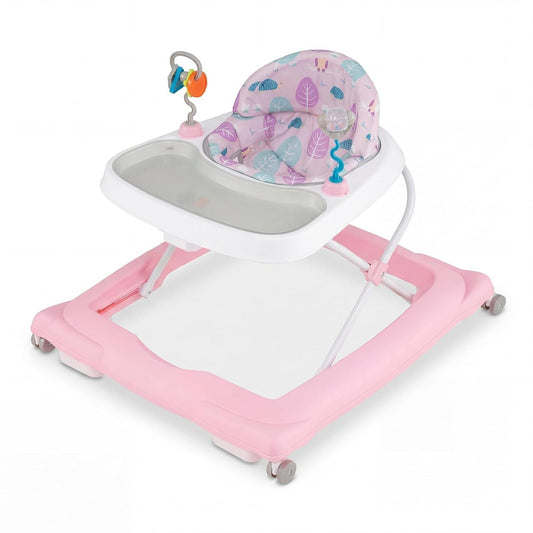 Baby Walker, Foldable Activity Walker with Adjustable Height, Large Tray & Removable Toys, Baby Walker with Wheels for