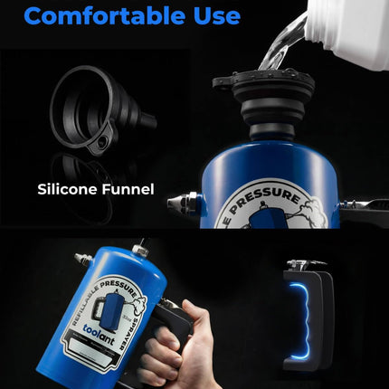 32oz Refillable Pressurized Sprayer, Steel Canister, Rust-Resistant Lining, Needle Valve Leak-Resistant, 1.0/0.6mm Nozzles, Funnel Included, 200 PSI Max, for Brake Cleaner & Solvents, Blue