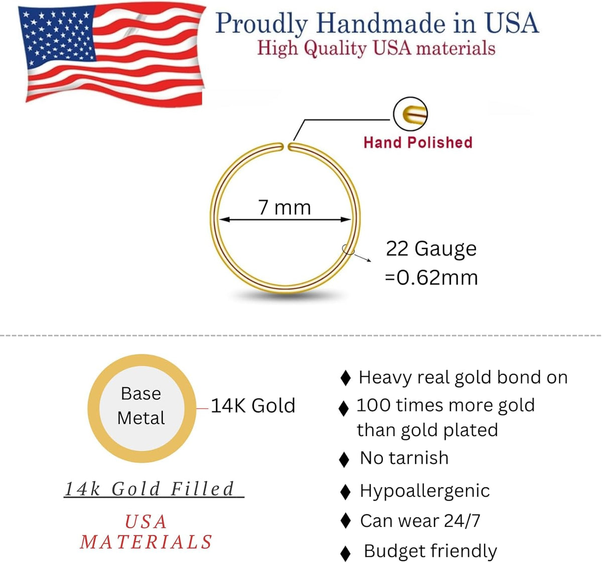 Small Gold Filled Nose Ring Hoop for Women, 7mm 22G - photo 2