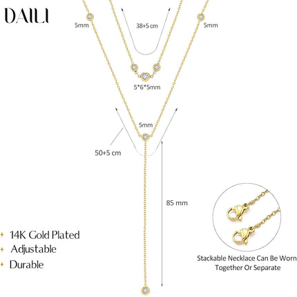 DALI Long Gold Necklaces for Women, Dainty Layered Lariat Sterling Silver Plated Y Shaped Necklace Stack Non Tarnish Cross CZ Pendant Long Chain Choker Adjustable Necklaces Jewelry for Vacation Christmas